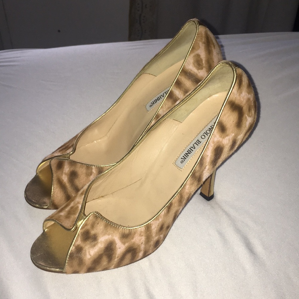 Manolo pink brown fur print